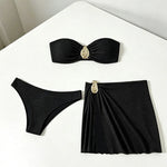 2026 Sexy Bikini Women Coffee Metal Water Droplet Ornament Push Up Mesh Skirt 3 Piece Swimsuit Beach Bathing Suit Swimwear