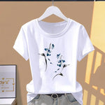 Summer 2026 Pure Cotton Women's T-shirts Print Various Beautiful Flowers Tops For Women Home Daily Loose And Slimming Design Top