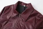 Foridol Wine Red Vintage Faux Leather PU Coat for Women Long Sleeve Turn Down Collar Zipper Autumn Winter Coat Jacket