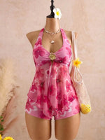 Sexy Beige Two Piece Bikini Set 2026 Women Metal Sun Ornament Mesh Tank Top High Waist Swimsuit Holiday Bathing Suit Swimwear