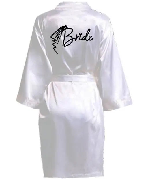 Wedding Party Team Bride Robe With Black Letters Kimono Satin Pajamas Bridesmaid Bathrobe SP033