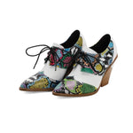 Snake Print Pumps Women Lace Up Brogue Shoes Pointed Toe Wedge Heels Deep Mouth Plus Size 40 41 42