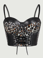 Sexy Black Short Leopard Print Shapewear Tube Top Strap Back Button Women's Erotic Crop Top Camisole Casaul Pure Desire HVVI