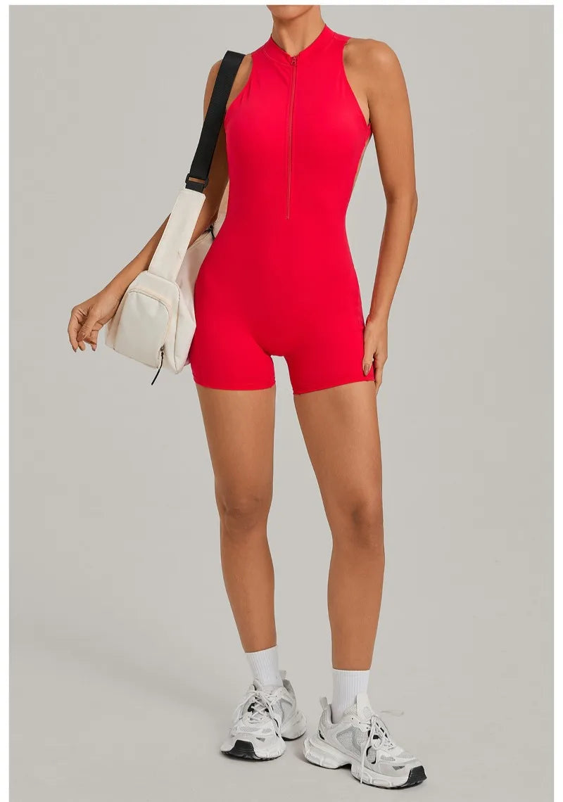Women's Seamless Yoga Jumpsuits Sports Running Fitness Backless Sleeveless Hip-lifting One-piece Workout Gym Shorts Bodysuits