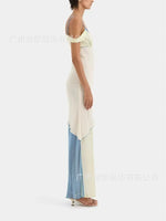 Summer New V-neck Sleeveless Long Dress Women Fashion Casual Comfortable Slim Sexy One Shoulder Lace Off Shoulder Maxi Dresses