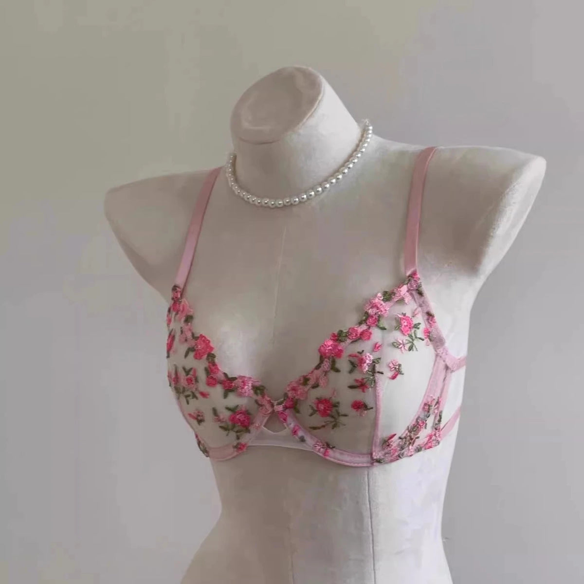 French Floral Bra Set Women | Sweet Sexy Sheer Mesh Lace, Transparent Underwear Set | Practical & Feminine MOYISU Sexy Panty Set