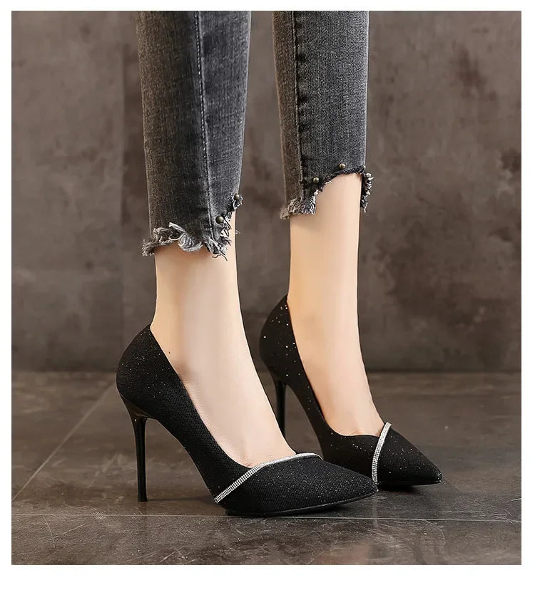 High Heels Women withSpring and Autumn Pointy Women's Shoes Dress Wedding Shoes Temperament Banquet Single Shoes