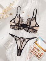 Valentine's Day Ladies Black Forest Wave Lace Sexy Underwear Set Romantic Floral Trim Bustier Nightgown for Women