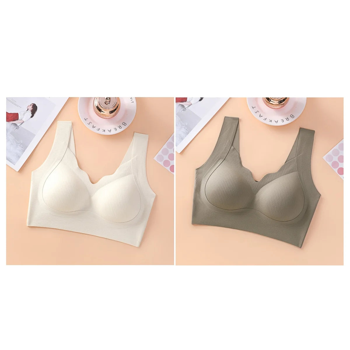 2Pcs/Set Seamless Bras For Women Padded Underwear Wireless Bralette Breathable No Steel Ring Fitness Underwear Sexy Lingerie