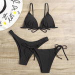 Sexy 3 Piece Bikini Set Women Solid Blue Purple Push Up Bandage Triangle Swimsuit Brazilian Beach Bathing Suit Swumwear Biquini