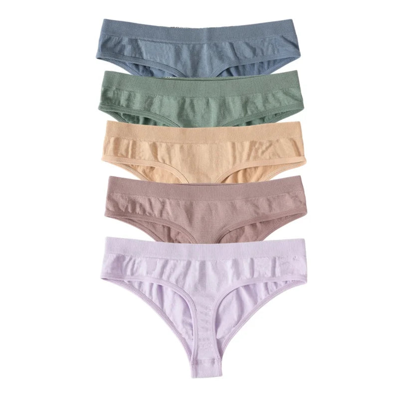 5Pcs/SetWomen Panties Low Rise G-String Thongs Seamless Underwear Female Underpants Sexy Lingerie Solid Color Bottom M-XL
