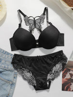 Hot selling 2-piece set of sexy red front button braissere beautiful back butterfly fashion bra push up women's set A2120