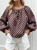 Women Puff Long Sleeve Crew Neck Spring Fall Tops Fashion Dot Print Casual Loose Fit Flowy Blouse