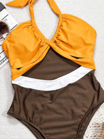 2025 New Splicing Neck Sexy Split Swimsuit Women's Fashion Beach Bikini Brazilian Monokini Swimwear Trajes De Baño Mujer