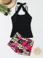 New Floral Print Tankini Sets Swimwear Halter Women Two Pieces Swimsuit Summer Slimming Sporty High Waisted Bathing Suits Shorts