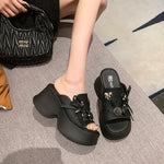 Metal Decor Chunky Platform Sandals Women 2026 Summer Open Toe High Heels Clogs Slippers Woman Bowknot Wedge Heel Sandles Female