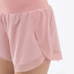 Women's yoga shorts, summer mesh fake two-piece quick drying anti glare fitness high waisted yoga pants