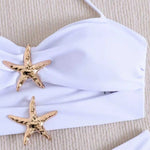 Vintage White Mesh Long Skirt 3 Piece Bikini Set 2026 Swimwear Women Metal Starfish Hollow Out Push Up Bra High Waist Swimsuit