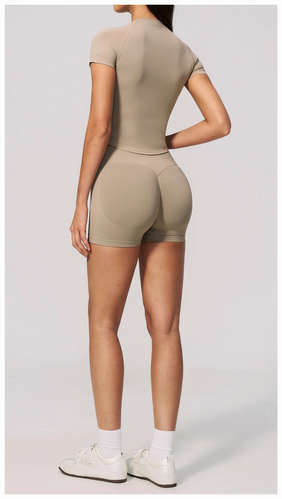 Seamless Yoga Sets Women Short Sleeve O Neck Slim Sports T Shirts Gym Outfits Abdominal Compression Shorts Running Fitness Suit