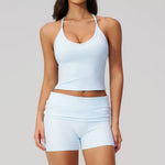 Summer 2Pcs Yoga Sets Women Camisole Slimming Sports Tank Top Pleate High Waist Shorts Fitness Suit Gym Running Excersize Wear