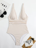 2026 Striped One Piece Swimsuit Vintage Swimwear Women V-neck Bathing Swimming Suit Female Summer Beachwear Bodysuit