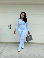 2026 New Women Ins Fashion Solid Color Sexy Straight Shoulder Contrast Stitch Long Sleeve 2 Piece Outfit