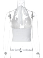 FDYOUI Sexy Hollow Out Corset Tops for Women Halter Backless Bandage Skinny Camisoles Lady White Black Cropped T-shirt Clubwear