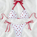 DEKA Women Cute Strawberries Print Bikini Set Sexy Thong Swimsuit Two Pieces Bathing Suit Swimwear