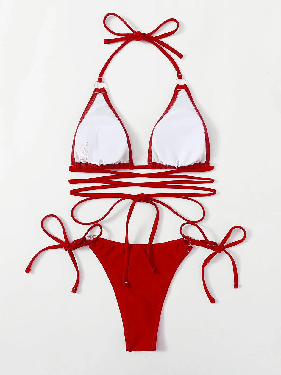 Sexy Micro Bikini 2025 Criss Cross Swimwear Bandage Woman Swimsuit Female Thong Bikinis Set 2 Piece Women Bathing Suit Beachwear