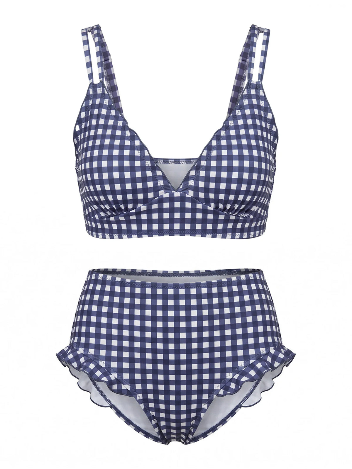 Women 2 Piece Bikini Set Striped/Plaid Swimsuits V Neck Bra and High Rise Thongs Casual Bathing Suits for Beach Pool