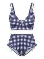 Women 2 Piece Bikini Set Striped/Plaid Swimsuits V Neck Bra and High Rise Thongs Casual Bathing Suits for Beach Pool