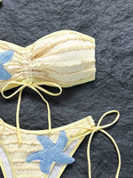 Sexy Yellow Starfish Bikini Set 2026 Women Bandeau Pleate Push Up Bra Drawstring Side Thong Swimsuit Beach Bathing Suit Swimwear