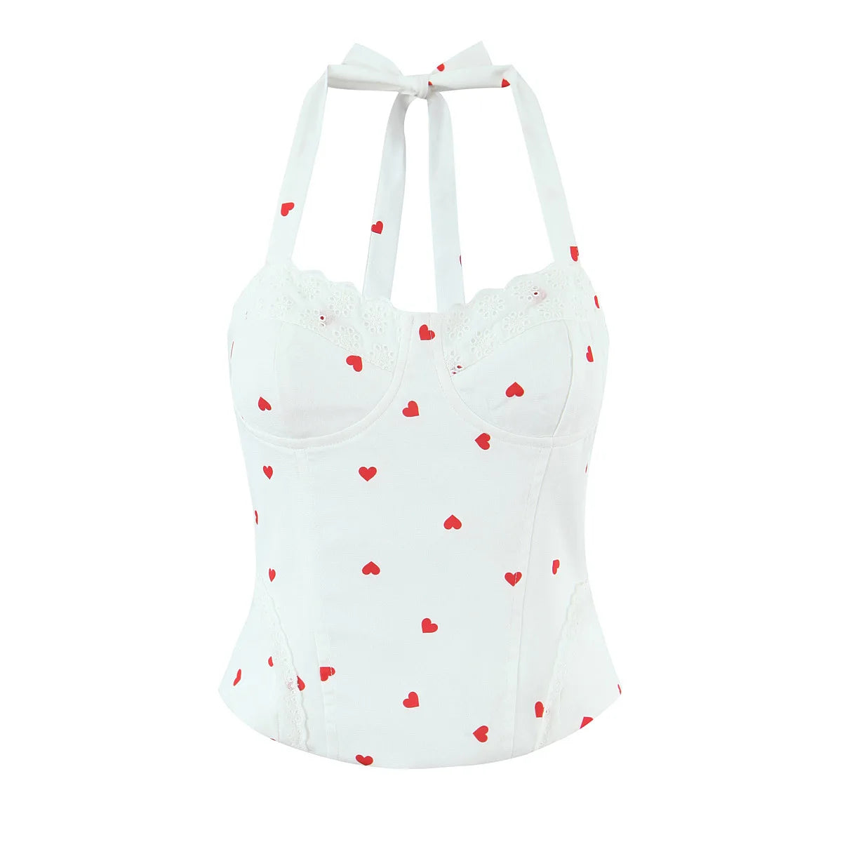 New Elegant Style Sexy Sweet Hot Girl Heart Print Slim Fit Strap Camisole Lace Trimmed Back Zipper Sleeveless Vest Charming GT1L