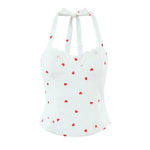 New Elegant Style Sexy Sweet Hot Girl Heart Print Slim Fit Strap Camisole Lace Trimmed Back Zipper Sleeveless Vest Charming GT1L