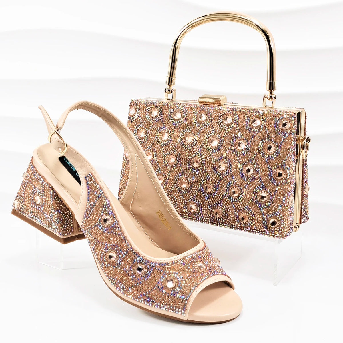 doershow Italian brown Shoes And Bag Sets For Evening Party With Stones Italian Leather Handbags Match Bags! HMP1-21