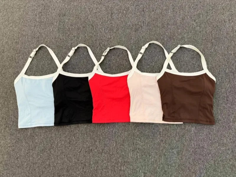 Women's Seamless Yoga Tank Top - Adjustable HALTER Neck & Quick-Dry Fitness Shirt Color Block Running Sports Gym Workout Top