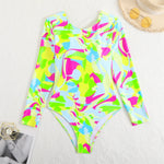 2026 Long Sleeves Swimsuit One Piece Backless Printed Swimwear Women Bathers Bathing Swimming Swim Suit Padded Beachwear Summer