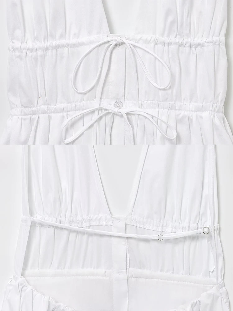 Bowknot White Backless Beach Summer Women's Dress Deep V Neck Cotton Short Vestidos Sexy Sleeveless Halter New in Dress 2025