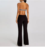 Breathable Yoga Suit for Women Color Contrast Shockproof Sports Bra Drawstring High Waist Pants Gym Running Fitness Suits