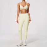New Yoga Suit Women Color Blocked V-neck I Shape Sports Bra Fitness Clothes Summer Tight Running High Waist Leggings Tracksuit