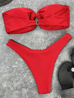 Wrinkled Fishnet Strapless Bandeau Bikini Women Swimsuit Female Swimwear Two-pieces Bikini set High Cut Bather Bathing Suit Swim