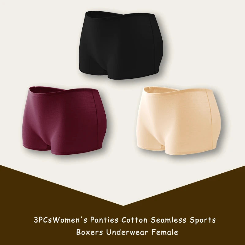 3PCS/SET Women Panties Cotton Seamless Sports Boxers Underwear Female Solid Color Briefs Cozy Lingerie Intimate Underpants XS-XL