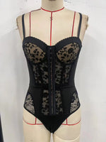 Fashion Black Floral Mesh Embroidery Bodysuits for Women Sexy Strap Sleeveless Slim Party Clubwear Body Tops Suspender Jumpsuit