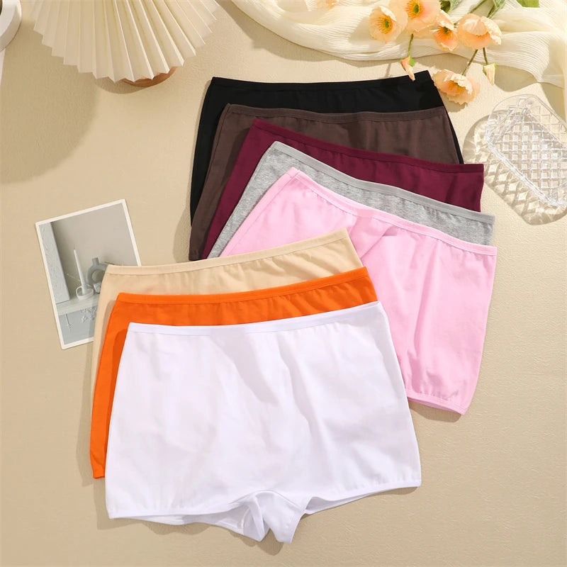 4Pcs/Set Women's Cotton Boxers Panties Seamless Sports Underwear Female Solid Color Cozy Lingerie Intimate Underpants XS-XL