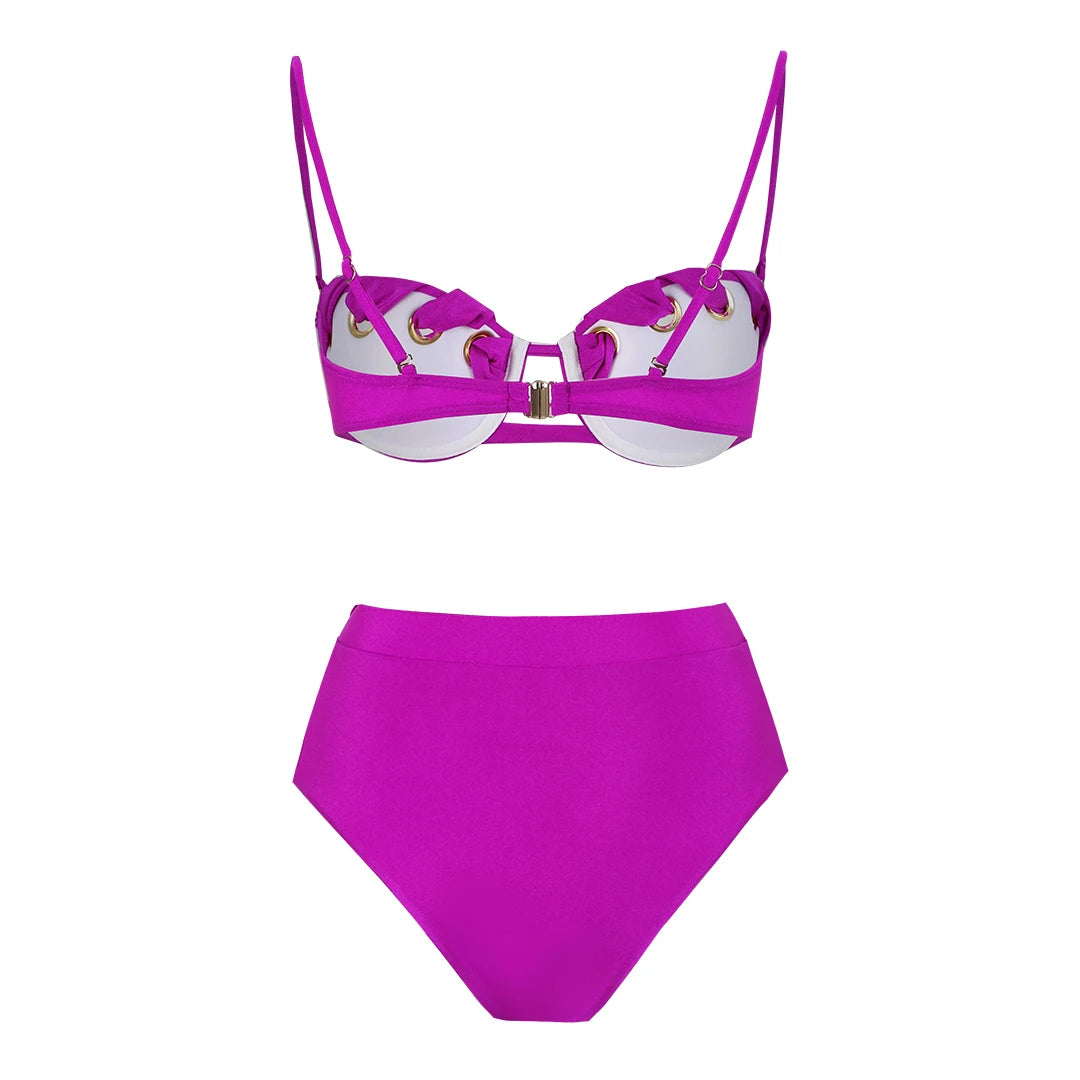 2024 Sexy Brazilian Bikini Set High Waist Golden Printed Women Swimwear Push Up Bikinis Swimsuit Female Biquini Bathing Suit