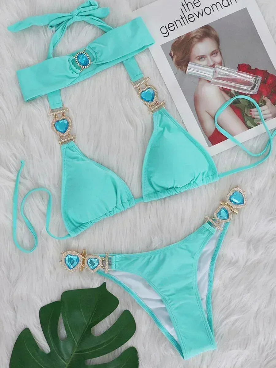 Halter Crystal Rhinestone Diamond Bikini 2026 Female Swimsuit Women Swimwear Two Pieces Bikini set Brazilian Bathing Suit Swim