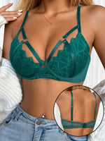 New Women's Green Lace Bra with Crisscross StrapsMetal Rings Bralette Sexy Lingerie for Women MR3613