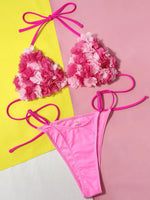 Sexy Halter 3D Flowers Bikini Women Swimwear Female Swimsuit Two-pieces Bikini Set High Cut Bathing Suit Swim Lady Beach Wear