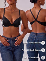 Solid Lining Women Push‑up Bra Smooth Cup Front Closure Stylish Bra Daily Breathable Backless Lingerie