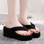 Women Fashion Wedge Flip Flops Summer Platform Shoes Light Weight Girls Indoor Beach Slippers Black Color Ladies Street Sandals